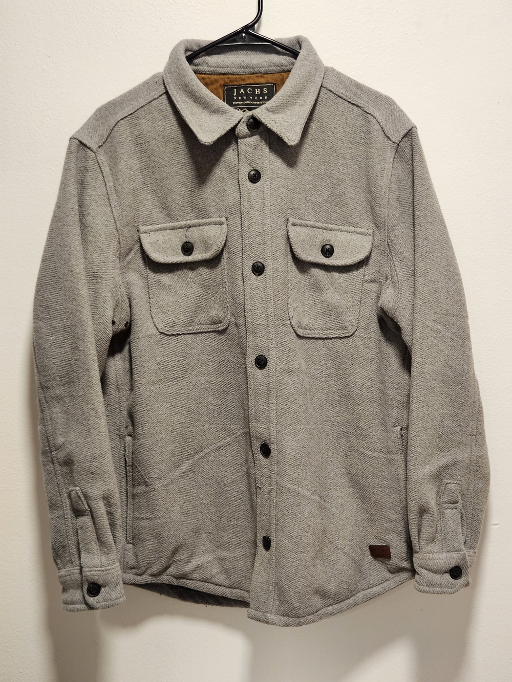 Jachs New York Wool Blend Shirt Jacket Mens Light Gray Herringbone Button Up